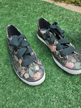 Keds Floral Brocade Sneakers - Dark Green with Pink Accents